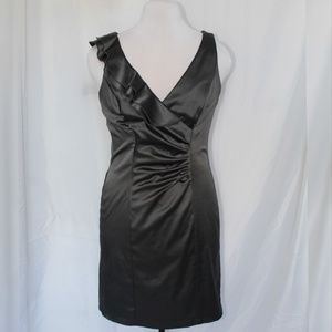 Charcoal Gray Ruched & Ruffled Dress